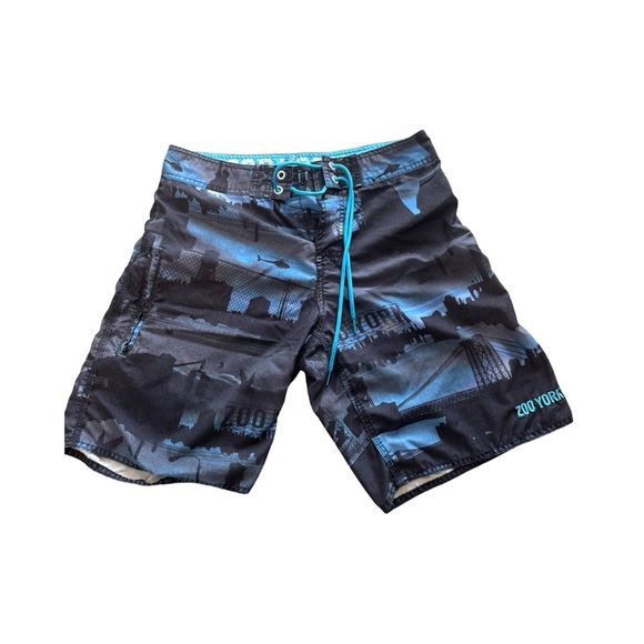 Zoo York Swim Short Mens Size 30 Black 100% Polyester Drawstring Straight Leg - Picture 1 of 8